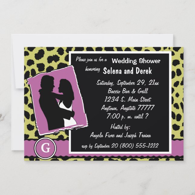 Invitation Leopard Mauve White Et Green Monogramme (Devant)