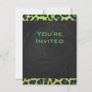 Invitation Léopard noir et vert avec Monogramme