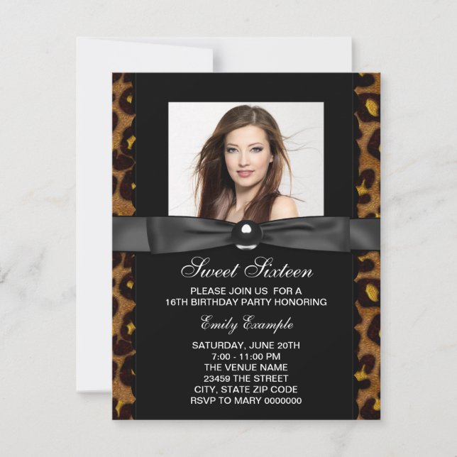 Invitation Leopard Photo Sweet 16 Anniversaire (Devant)