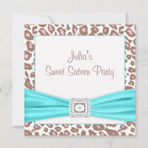 Invitation Leopard Posh rose Turquoise Sweet sixteen diamant