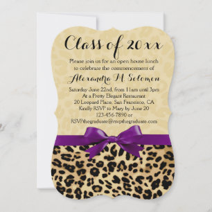 Invitation Leopard Purple Bow Graduation/Invitation de fête