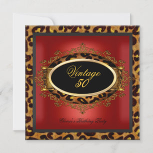 Invitation Leopard Red Gold Black Anniversaire Party Vintage 