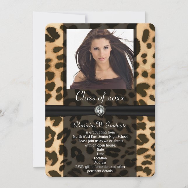 Invitation Leopard Ribbon Photo Graduation (Devant)