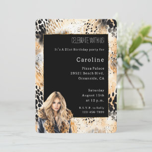 Invitation Léopard sauvage Blond Femme Manteau Animal Anniver