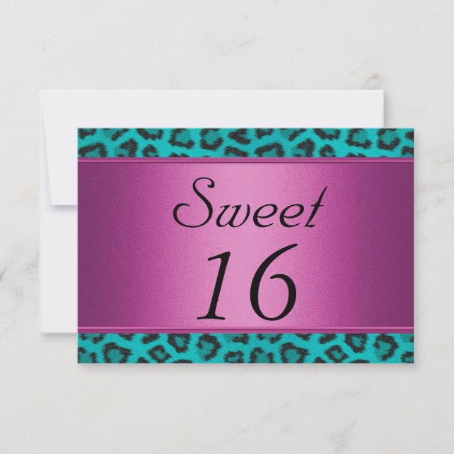 Invitation Léopard Turquoise Rose Sweet 16 (Devant)