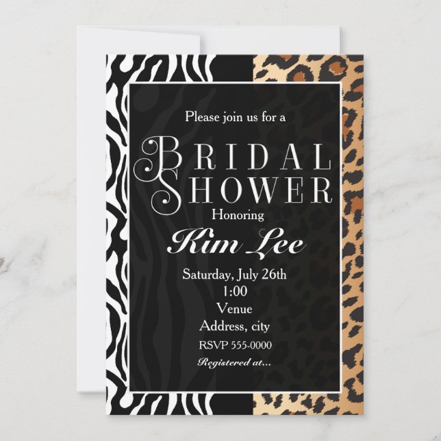 Invitation Leopard Zebra Fête des mariées Typographie Invitat (Devant)