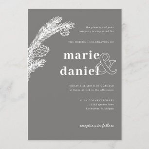 Invitation l'épinette d'hiver sur le mariage gris inviter