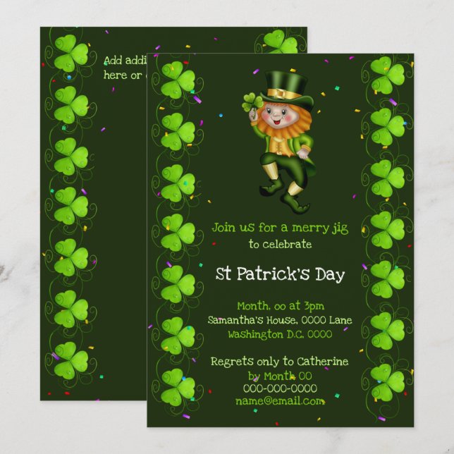 Invitation Leprechaun jig chanceux shamrock Irish Clover (Devant / Derrière)