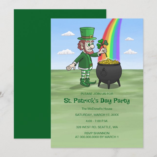 Invitation Leprechauns St. Patrick's day party (Devant / Derrière)