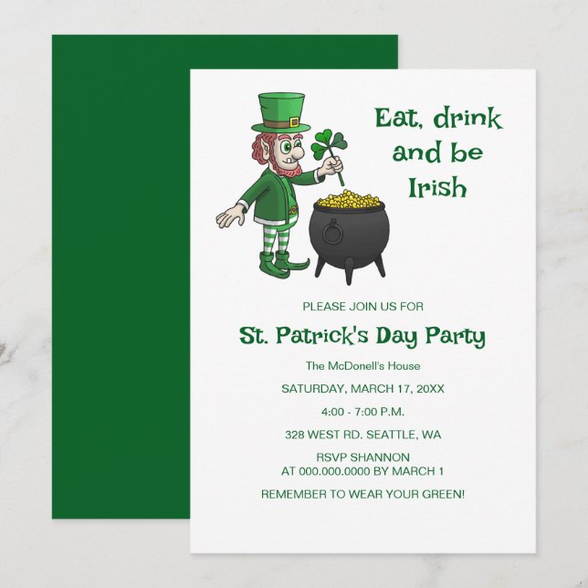 Invitation Leprechauns St. Patrick's day party (Devant / Derrière)