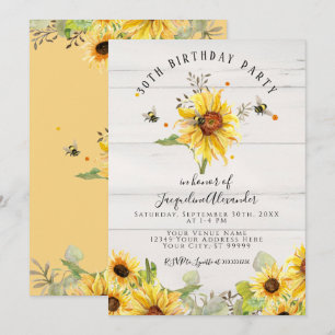 Invitation Les abeilles dans le tournesol Floral Bois rustiqu