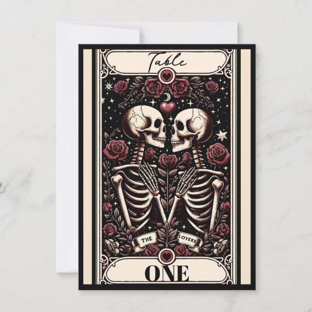 Invitation LES AMANTS Tarot Squelette Amour Roses Numéro de T (Devant)
