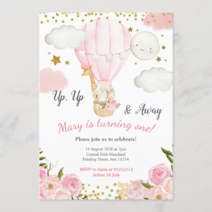 Invitation Les animaux de la jungle chaud Air Balloon Girl An