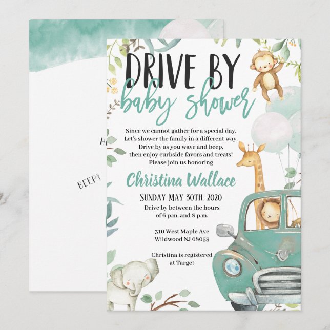 Invitation Les Animaux De Safari Conduisent Par Des Invitatio (Devant / Derrière)