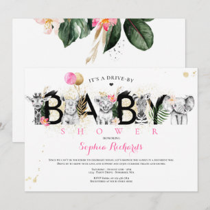 Invitation Les Animaux De Safari Conduisent Par L'Or Baby sho