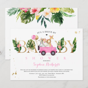 Invitation Les Animaux De Safari Conduisent Par L'Or Baby sho