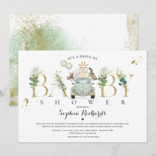 Invitation Les Animaux De Safari Conduisent Par L'Or Baby sho