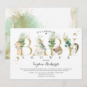 Invitation Les Animaux De Safari Conduisent Par L'Or Baby sho