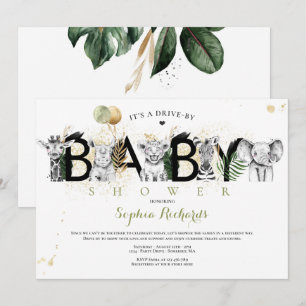 Invitation Les Animaux De Safari Conduisent Par L'Or Baby sho
