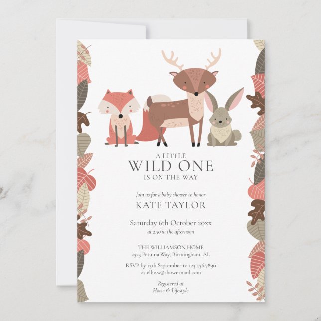 Invitation Les animaux des bois sauvages un Baby shower neutr (Devant)