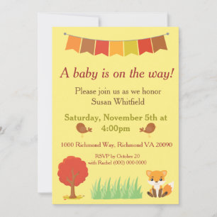 Invitation Les animaux des bois tombent Baby shower à thème