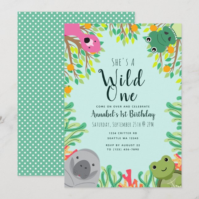 Invitation Les animaux mignons de Floride Wild Un Anniversair (Devant / Derrière)