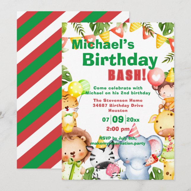 Invitation Les animaux mignons Fête d'anniversaire (Devant / Derrière)