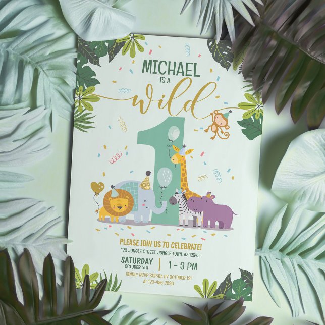 Invitation Les animaux sauvages de la Jungle mignonne un anni (Créateur téléchargé)