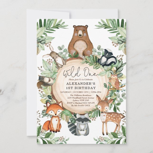 Invitation Les animaux sauvages de Woodland, une nature rusti (Devant)