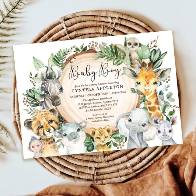 Invitation Les animaux sauvages du Safari verdoyant Douche po (Créateur téléchargé)