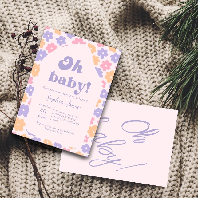 Invitation les années 70 Hippie Floral En vichy Baby shower i (Créateur téléchargé)