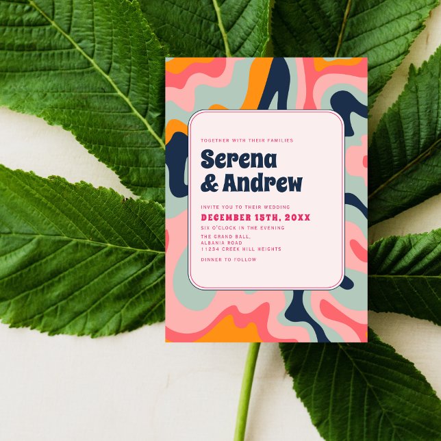 Invitation les années 70 Retro Super Pastel Rose Bleu (Créateur téléchargé)