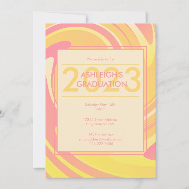 Invitation Les années 70 rose Super rétro + perruques Abstrai (Devant)
