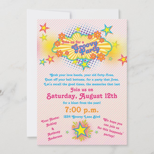 Invitation les années 70 Thème Super Flower Power Party Invit (Devant)