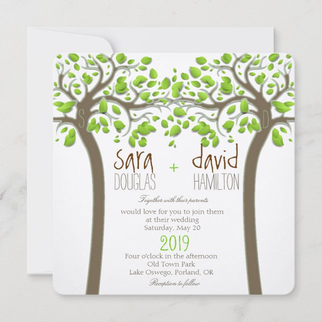 Invitation Les arbres à mains nues aiment le Mariage écologiq (Devant)