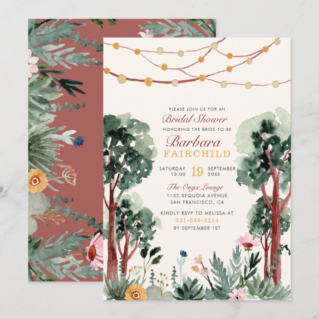 Invitation Les arbres botaniques verts rustiques Fête de l'ma (Devant / Derrière)