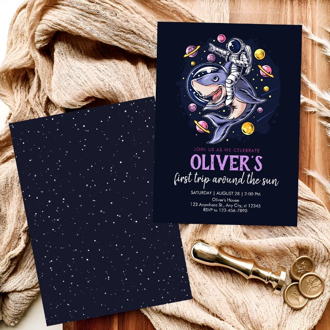 Invitation Les astronautes chevauchent un requin dans l'espac (Créateur téléchargé)