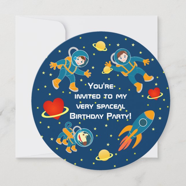 Invitation Les astronautes enfants adorent la fête d'annivers (Devant)