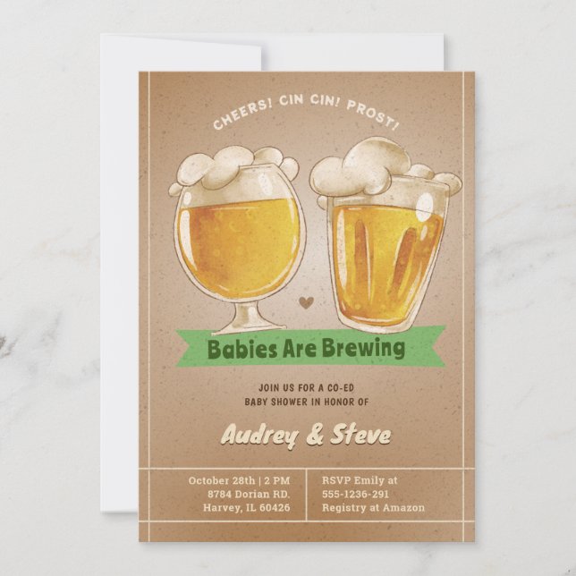 Invitation Les bébés brassent Twin Co-Ed Bier Baby shower (Devant)