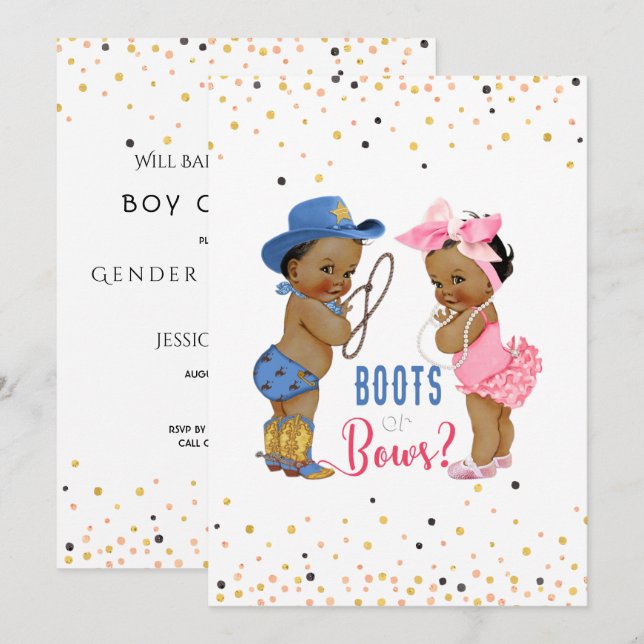 Invitation Les Bébés Ethniques Bottes Ou Bows Révélation De S (Devant / Derrière)
