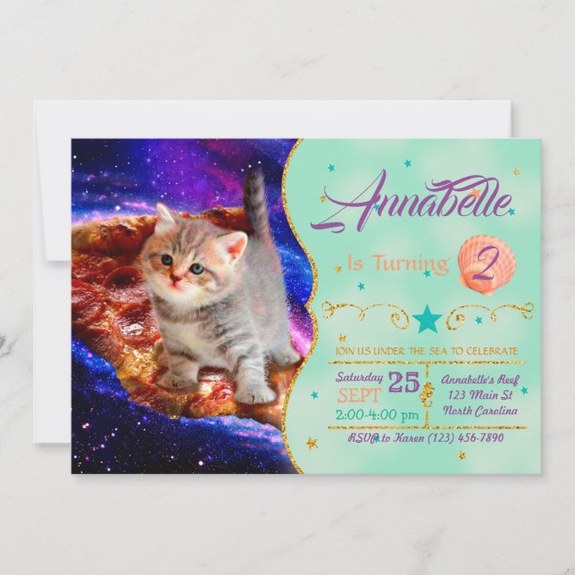 Invitation Les chats dans la pizza spatiale (Devant)