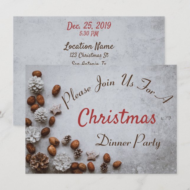 Invitation Les cônes de pin et les noix à Noël de neige (Devant / Derrière)