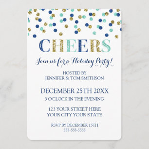 Invitation Les confettis bleus de parties scintillantes d'or