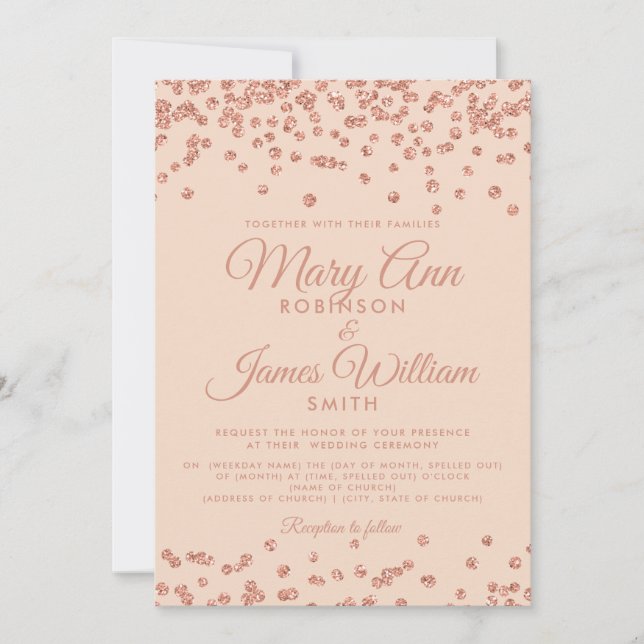 Invitation Les confettis roses de parties scintillantes d'or (Devant)