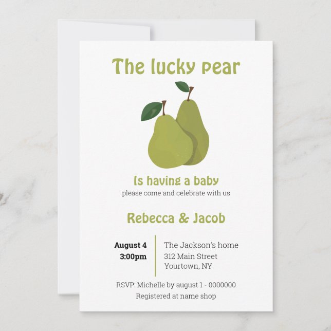 Invitation Les couples de poires chanceux Baby shower Invitat (Devant)