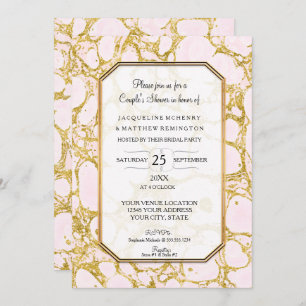 Invitation Les couples versent le rose rose marbré d'or de