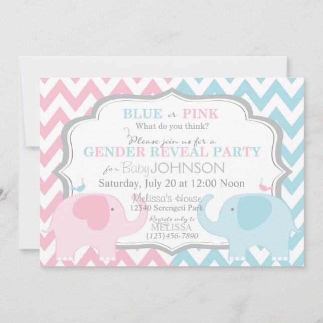 Invitation Les éléphants roses ou bleus et le genre de (Dos)