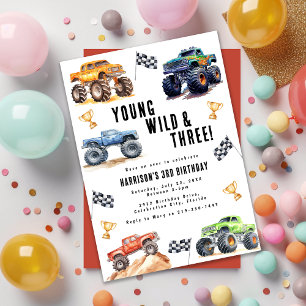 Invitation Les enfants jeunes sauvages et trois camions monst