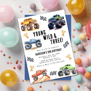 Invitation Les enfants jeunes sauvages et trois camions monst