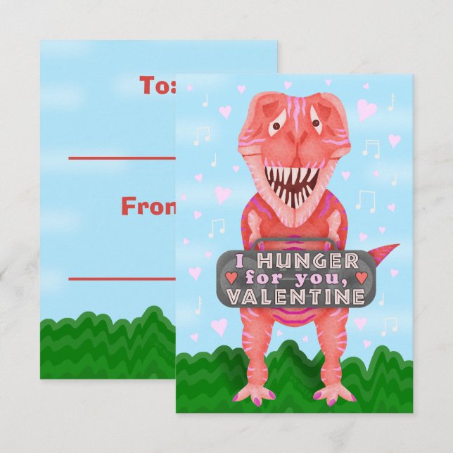 Invitation Les enfants La Saint Valentin Dinosaur T-Rex Cute (Devant / Derrière)